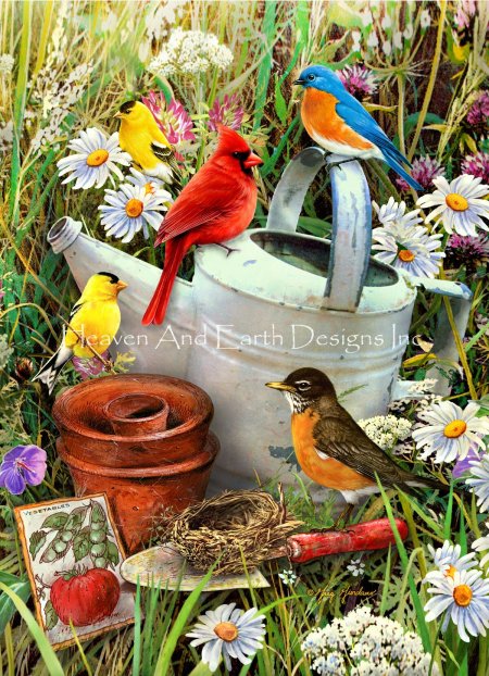 Birds with Watering Can Flag - Click Image to Close